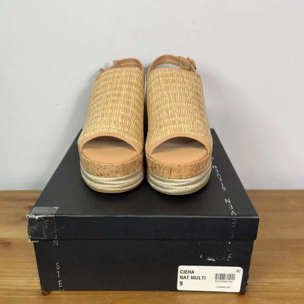 New Steven By Steve Madden Ciera Platform Sandals Natural Multi Women's Size 9